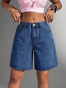 Summer Casual Bow Embroidered Denim Shorts - Dark Wash - View 3