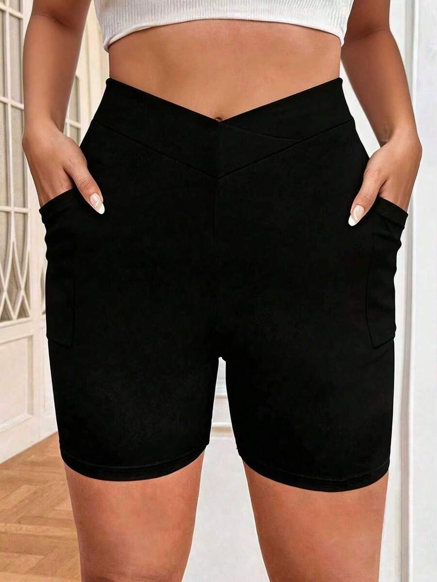 EMERY ROSE Quần short cỡ lớn, màu trơn, kiểu dáng tối giản, thường ngày. - màu đen - Xem 1