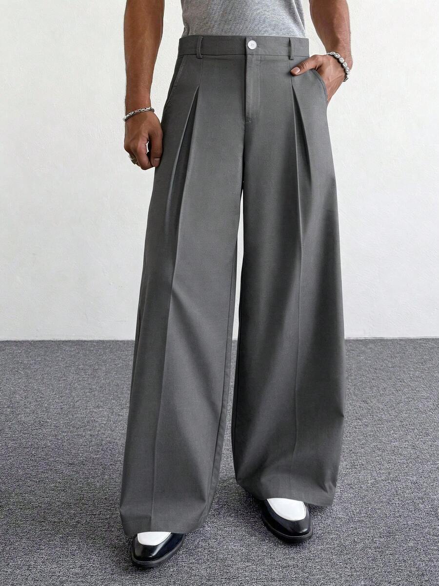 PAVTROS Pantalones anchos y sueltos de pierna ancha para hombre, pantalones versátiles y de moda de pierna ancha - Gris Oscuro - Ver 1