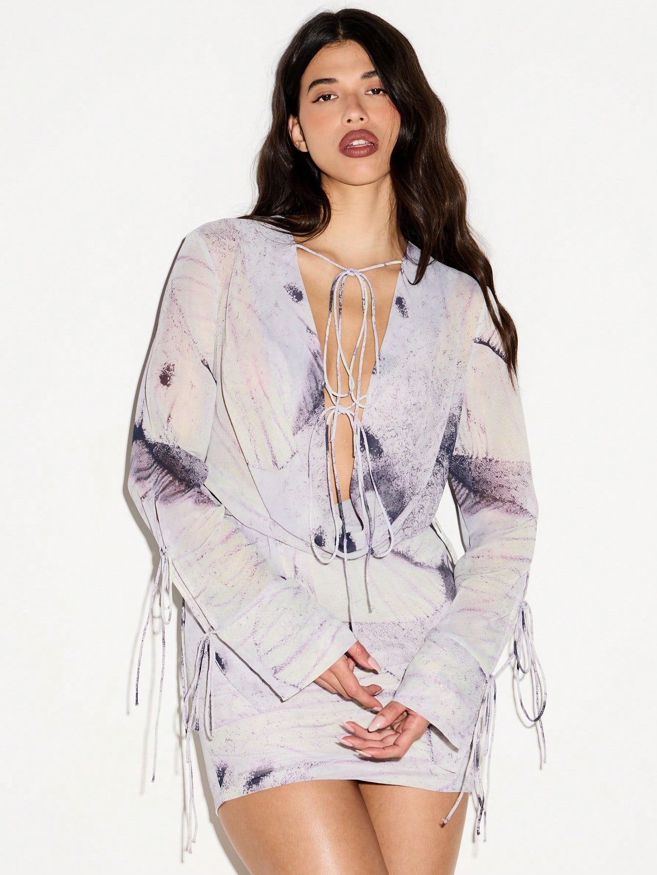 KIZN Halter Neck Chiffon Mini Dress With Abstract Print
