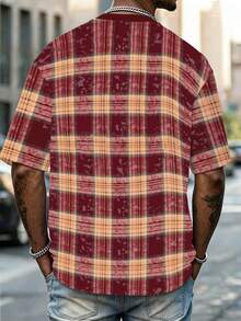 Rovax Men's Loose Fit Short Sleeve T-Shirt, Plaid Striped Printed Pattern Design, Elegant Business Casual Tee, Suitable For Daily Wear And Office, Summer - Multicolor - View 2