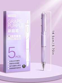 5pcs/Set Press Gel Pen,Comfortable Silicone Pen Holder,0.5mm Black Writing Ink,Stationery Suitable For Offices And Schools - purple - View 10