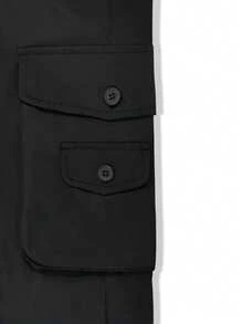 Manfinity Homme Men Flap Pocket Side Cargo Pants, For Fall - Black - View 8