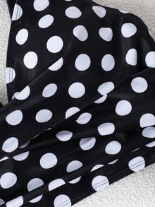 SHEIN Swim Vcay 2025 Women's Polka Dot Swimsuit Top (Random Print) - Black and White - View 3