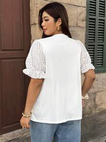 Vionelle Camiseta casual de manga corta con cuello redondo y bordado para tallas grandes - Blanco - Ver 2