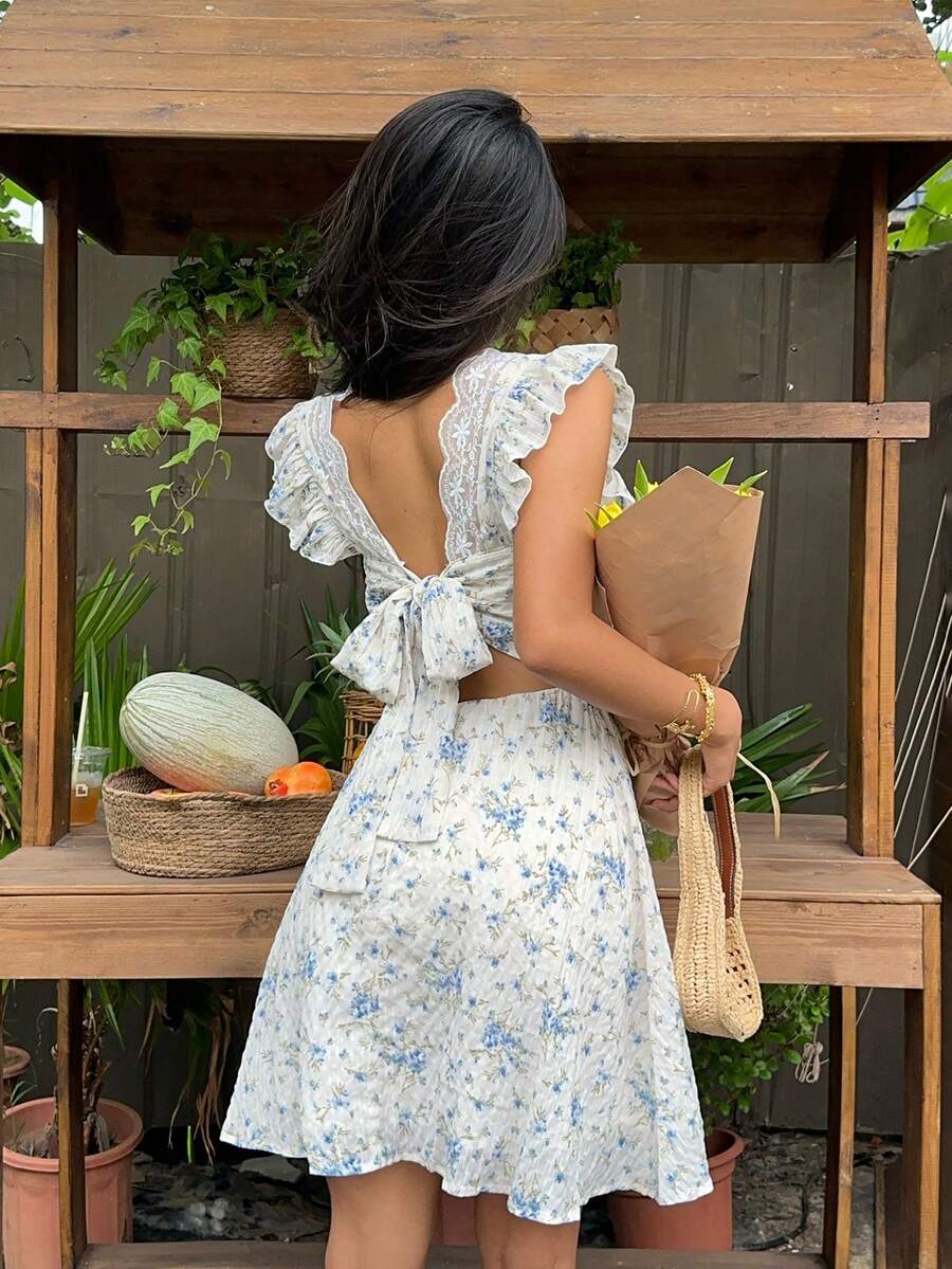 Serisse Women's Floral Print Ruched Casual Party & Travel Mini Dress - Baby Blue - View 1