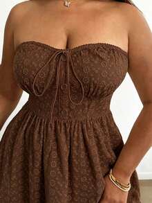 Vionelle Đầm corset ren thêu kiểu Pháp cổ điển sang trọng dành cho nữ cỡ lớn mùa xuân/hè. - Cà phê nâu - Xem 5