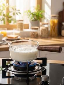 Madebyblanc 1Pc Single Handle Glass Cooking Pot, High Borosilicate Transparent Glass Construction, Direct Flame And Induction Cooker Compatible, Used For Noodle Boiling, Milk Heating And Slow Stewing For Daily Family Meals - View 5