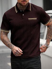 Manfinity Homme Áo polo nam tay ngắn kẻ sọc dáng casual, thích hợp cho mùa hè. - màu nâu - Xem 5