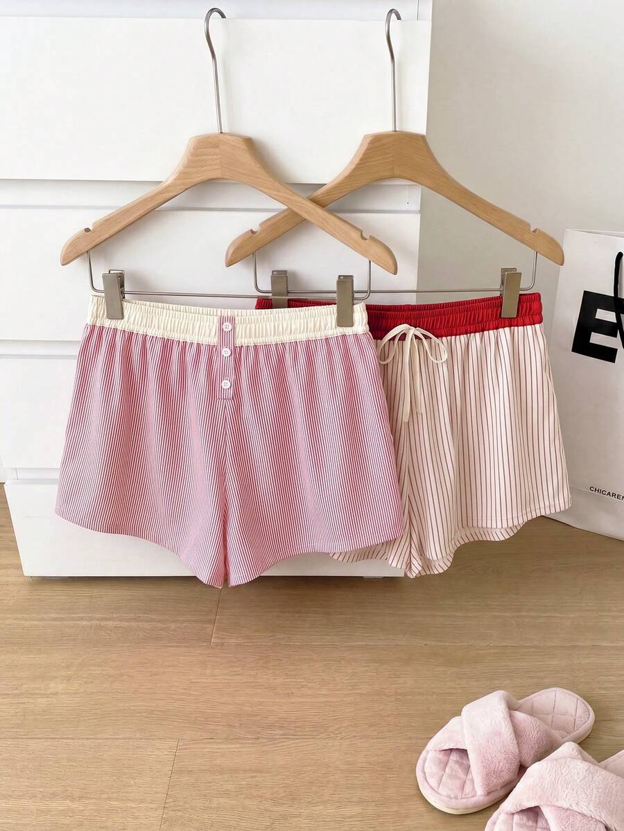 Slumberry CURVE 2pcs Plus Size Cute Plaid & Striped Knit Shorts Pajama Set - Multicolor - View 1