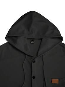 Manfinity Homme Hooded Casual, Pocket, Patch Logo White Men's Shacket - Black - View 4