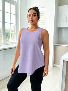SHEIN Sports 加大码女式圆领日常健身运动背心 - 淡紫色 - 查看 5