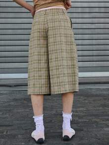COUREZ Pantalones cortos de tela a cuadros con ajuste regular, atuendos de verano para mujer, shorts de verano estilo Y2K, ropa de verano linda - Verde - Ver 1