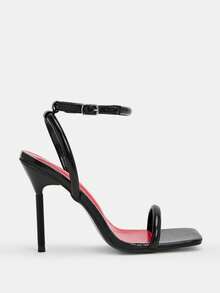 Glitzique Women's Fashion Square Toe Black Crystal Decor Transparent Glamorous Party High Heel Sandals, Suitable For Outdoor Wear - Black - View 4
