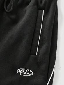 ROMWE MEN Street Life Quần thể thao nam dáng casual với logo chữ và viền tương phản - màu đen - Xem 4