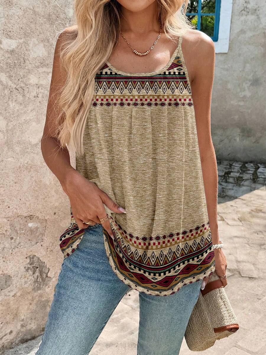 SHEIN Clasi Áo camisole nữ họa tiết hình học, kiểu dáng thường ngày, đa năng, thích hợp cho kỳ nghỉ. - Nhiều màu - Xem 1
