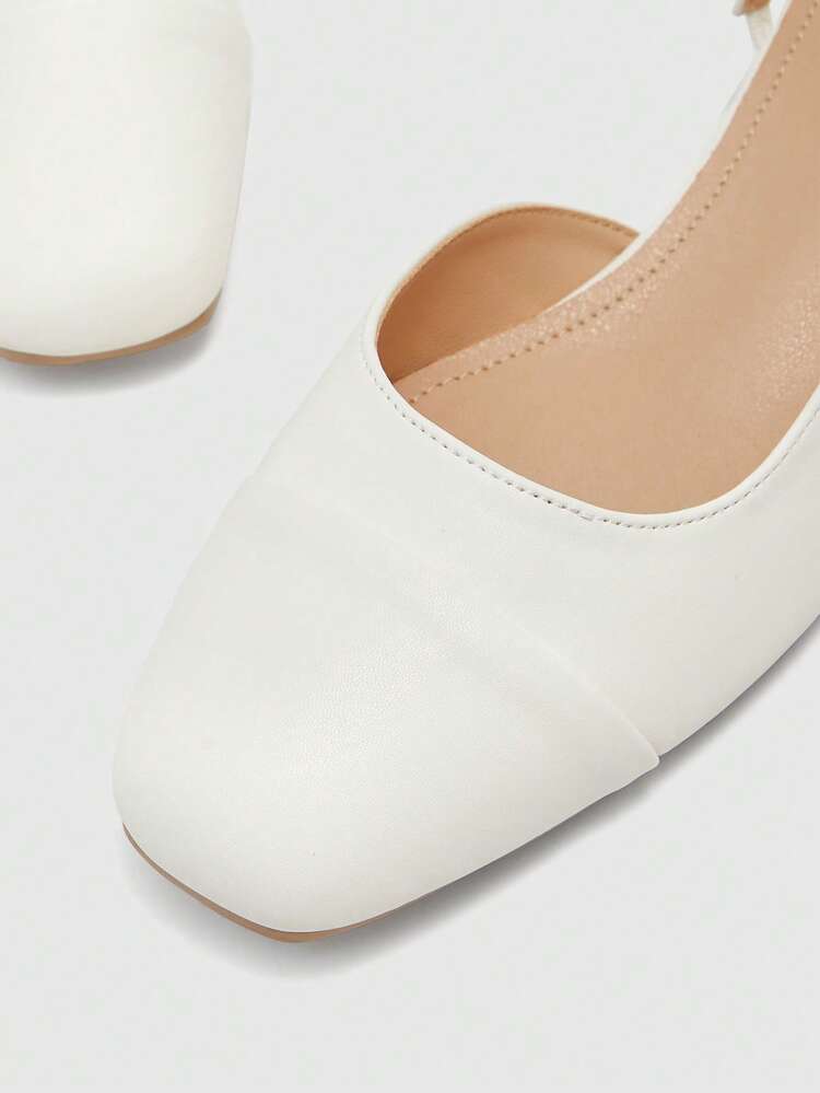 CUCCOO BIZCHIC Women's Shoes Spring And Summer Square Toe Short Thick Heel White Splicing High Heel Shoes