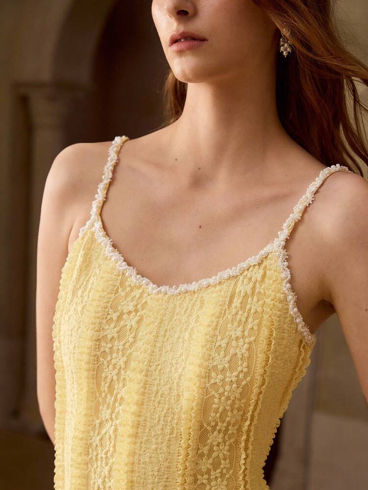 ELEGANT LUXURY PEARL DECOR SLEEVELESS CINCHED WAIST DRESS FOR WOMEN