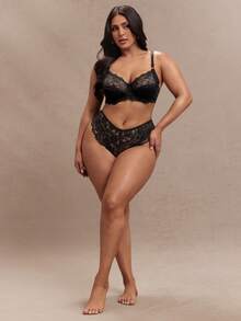 SHEIN BAE Plus Size Rhinestone Decorated Cut Out Lace Panty Lingerie, Lingerie For Women,Sexy,Valentine's Day,Wedding - Black - View 4