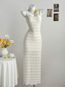 Sunnyshic Women's Layered Ruffle Jacquard Spaghetti Strap Dress - Apricot - View 3