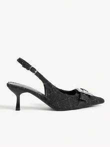 CUCCOO CHICEST Women's Shoes New French Retro Rhinestone Square Buckle Fabric Pointed Women's High-Heeled Shoes Slingbacks Elegant Commuting Style - Black - View 3
