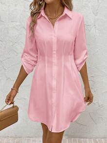 SHEIN Clasi Vestido camisero con estampado floral, versátil y apropiado para el uso diario en otoño/invierno para mujer - Rosa - Ver 5