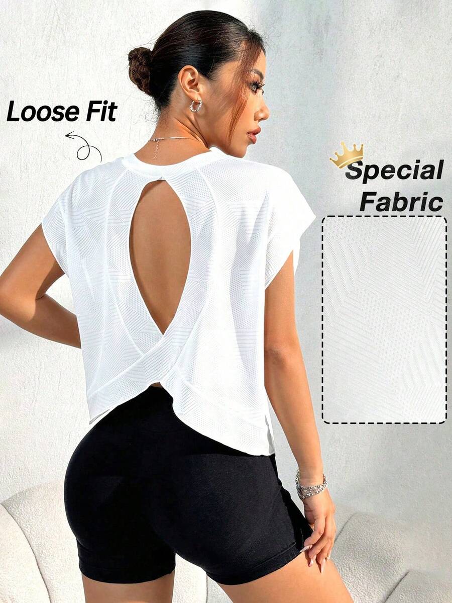 Seamluxe SHEIN Sport Top deportivo sin espalda de estiramiento alto sin costuras con tirantes ajustables, top para gimnasio, top de tanque para entrenamiento - Blanco - Ver 1