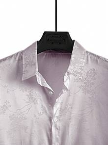 Manfinity Homme Áo sơ mi nam tay ngắn cài một hàng khuy, chất liệu jacquard, thời trang. - Bụi tím - Xem 3