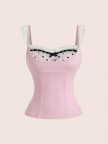 ROMWE Kawaii Trang phục ngày Valentine: Áo hai dây ren hở lưng ngọt ngào dành cho nữ. - Hồng - Xem 5