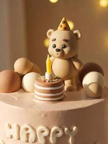 MINKOJA MINKOJA 1pc Cute Brown Bear With Party Hat Cake Topper - Reusable Birthday Decoration For Cakes, Gender Reveal, Shower, Wedding, Anniversary & Summer Parties, Cake Decorations, Christmas, Party Supplies - View 4