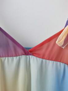 GlowEve Đầm ngắn nữ bằng vải chiffon nhuộm màu loang, xếp ly, có dây buộc, viền bèo nhún, thích hợp cho kỳ nghỉ xuân/hè. - Nhiều màu - Xem 4