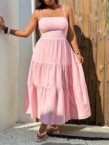 Sunnyshic Vestido casual, versátil y de moda para vacaciones, con textura, sin tirantes y sin espalda, talla grande, para primavera/verano - Rosa - Ver 1