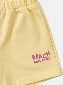 SUMWON Girls Summer Beach Days Ahead Print T-Shirt And Shorts Two-Piece Casual Outfit Set With Short Sleeves And Crew Neckline - Yellow - View 6