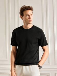 Officeau Jersey de punto de manga corta de unicolor casual para hombre, para primavera y verano - Negro - Ver 5