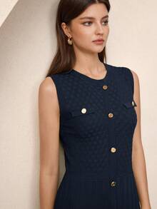 BizChic Abito da donna di media lunghezza con bottoni, elegante casual per vacanze, feste, appuntamenti, invitati a matrimoni, Festa dell'Indipendenza, stagione di laurea, festival musicali, snellente, elegante, versatile, di alta gamma, estivo, per eventi sociali, raduni, uscite, spiaggia, ufficio, uso quotidiano, stile francese vintage minimalista e fresco - Blu Navy - Visualizzare 6