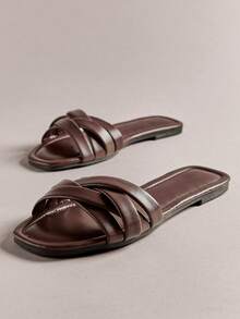 Hauture Women's Elegant Crisscross Strap Flat Sandals - Chocolate Brown - View 7