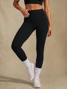 Glamine Leggings sin costuras de cintura alta de unicolor - Negro - Ver 4