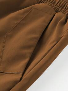Manfinity Hypemode Men's Drawstring Waist Solid Color Cargo Pocket Shorts - Camel - View 6