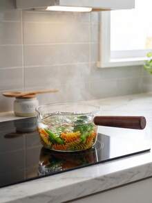 Madebyblanc 1Pc Single Handle Glass Cooking Pot, High Borosilicate Transparent Glass Construction, Direct Flame And Induction Cooker Compatible, Used For Noodle Boiling, Milk Heating And Slow Stewing For Daily Family Meals - View 4