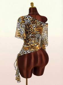 Amplova Women's White Leopard Print Asymmetric Hem Fashionable Sexsy T-Shirt Party Club Night Summmer Summer Outfits For Women Festival Beach Birthday Casual - Multicolor - View 9