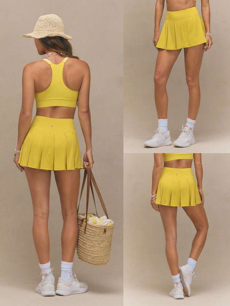 FeatherFit™-Air Playdate Quick-Dry Sweat-Wicking UPF50+ Asymmetric Pleated Super Mini Tennis Skirt With Built-In Shorts Side Pockets Summer Golf Tennis Casual Wear