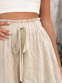 Wandoria Quần short nữ màu mơ, chất liệu vải dệt họa tiết, kiểu dáng rộng rãi, thoải mái, phong cách nghỉ dưỡng, bohemian, thích hợp cho du lịch mùa hè, đi biển, đường phố, chụp ảnh kỷ niệm. Trang phục mùa hè, quần short mùa hè, xu hướng thời trang mới, thiết kế độc đáo, đa năng, kiểu dáng rộng rãi, thoải mái. - Màu be - Xem 3