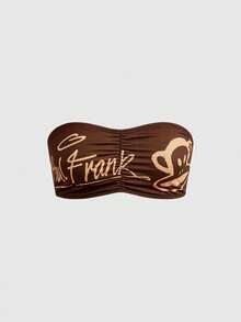 Paul Frank X ROMWE 3pcs Cartoon Monkey & Leopard Print Bandeau Bra Set - Brown - View 5