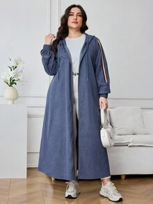 Veilorie Chaqueta informal con cremallera, con capucha y estampado de rayas laterales, talla grande - Azul - Ver 6