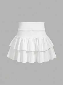Tween Girls 2 Packs Knitted Solid Color Cute Ruffle Layered Built-In Shorts Mini Skirt, Y2K Fashion, Back To School - Multicolor - View 10