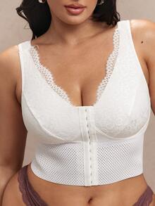 SHEIN BAE 大码女式性感蕾丝边紧身吊带背心 - 白色 - 查看 1