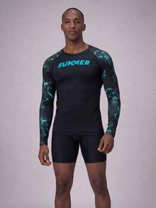 Surfspeed Men's Letter Print Long Sleeve Beach Vacation Surfing Rashguard Top Athletic Workout Shirt - Multicolor - View 6