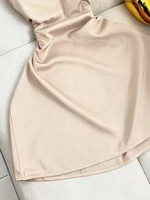 Franclia Vestido Elegante de Cor Sólida com Decote Halter para Mulheres - Damasco - Visão 3