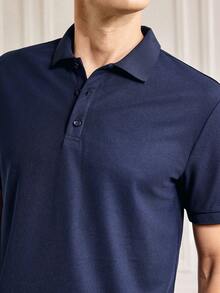 Officeau Polo décontracté d'été pour hommes, col rafraîchissant, style business, pour vacances, manches courtes, t-shirt - Bleu marine - Voir 7