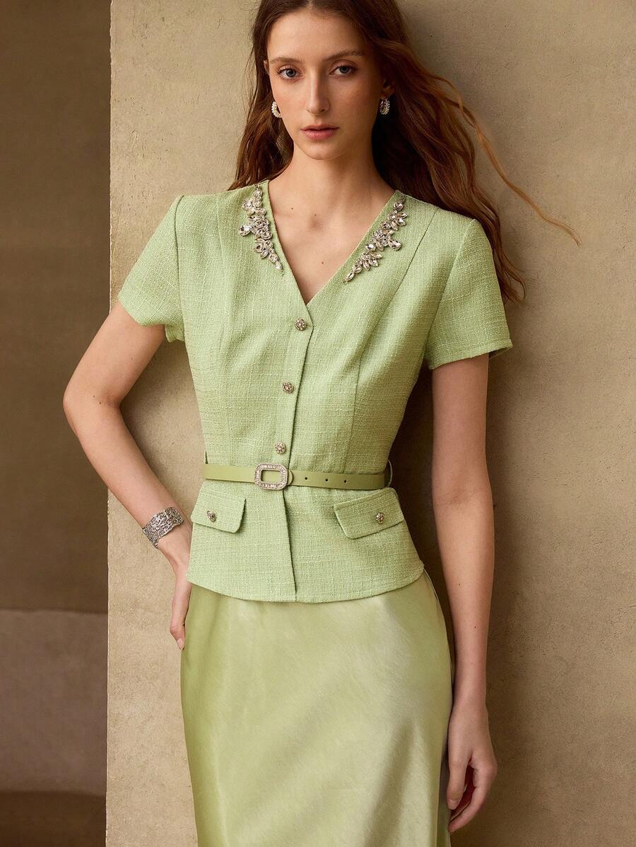MOTF PREMIUM VESTIDO 2 EN 1 CON CINTURÓN Y DETALLES DE STRASS - Verde - Ver 2